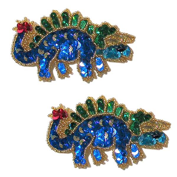 Pack of 2 4" x 2 1/4" Steve Triceratop Dinosaur Sequin Applique
