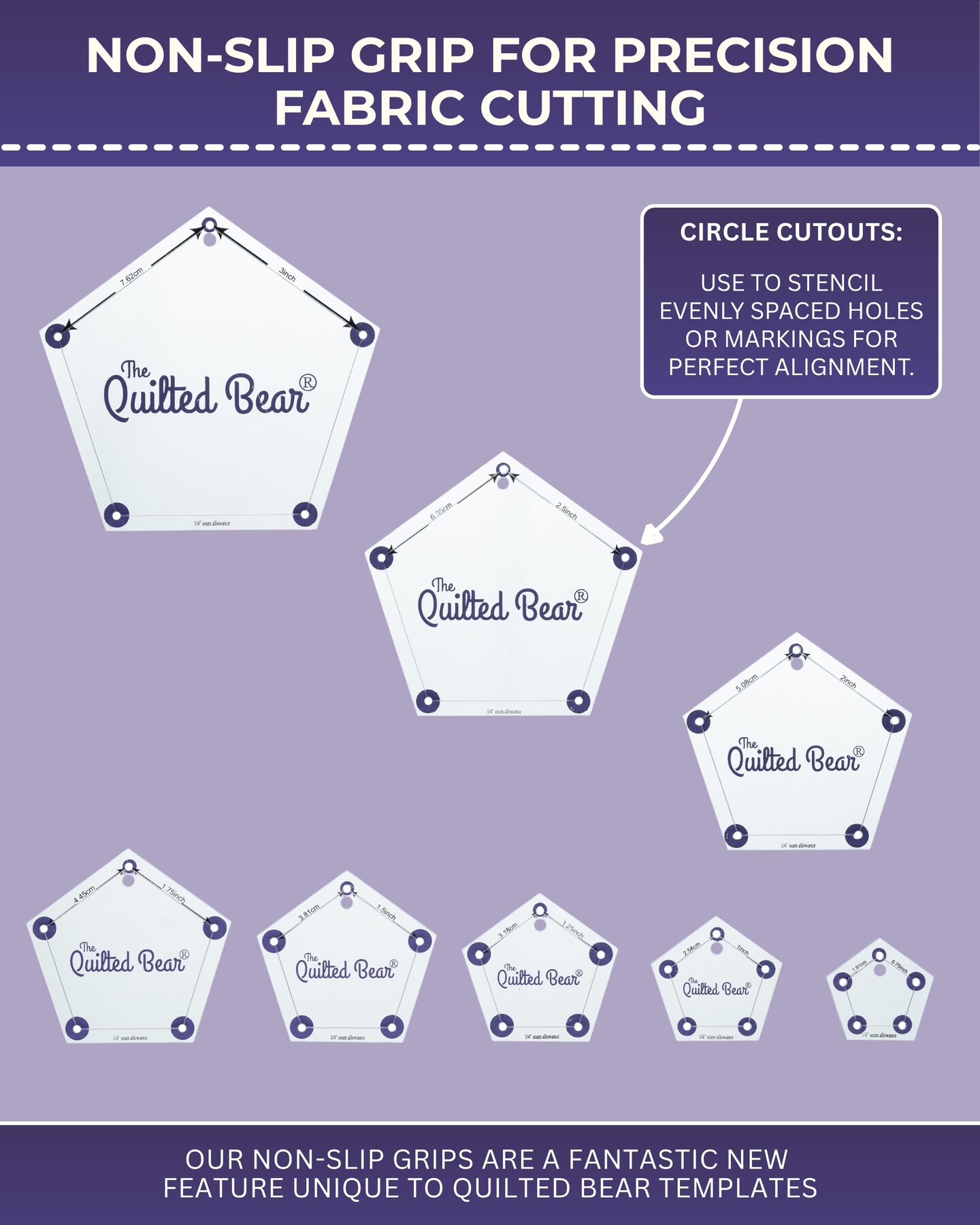 The Quilted Bear Diamond Quilting Templates – 8 Clear Non-Slip Acrylic Quilt Templates for Precise Fabric Cutting & Stress-Free Machine Quilting - Ideal for Quilt & Sewing Supplies (¾–3")