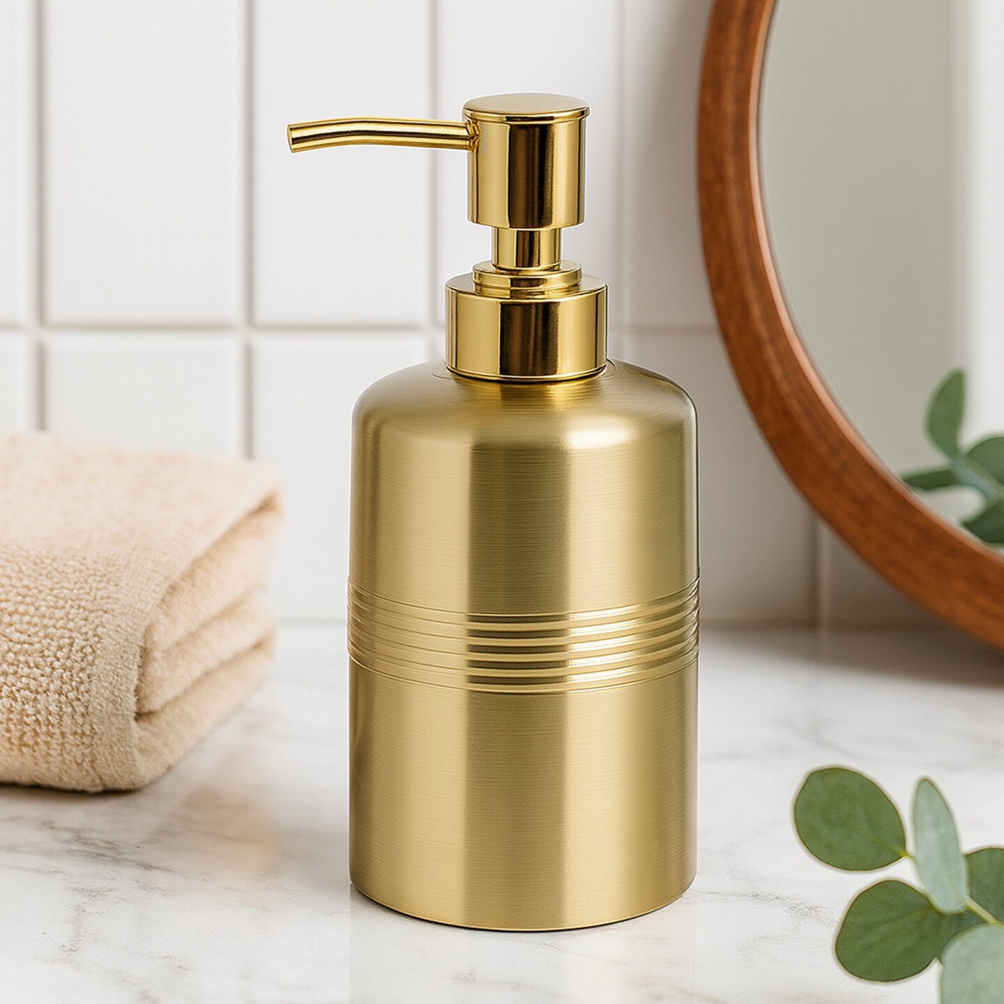 Liquid Soap Dispenser Pump Bottle | Bathroom & Kitchen | Holds Soap, Lotion & Sanitizer | Gold