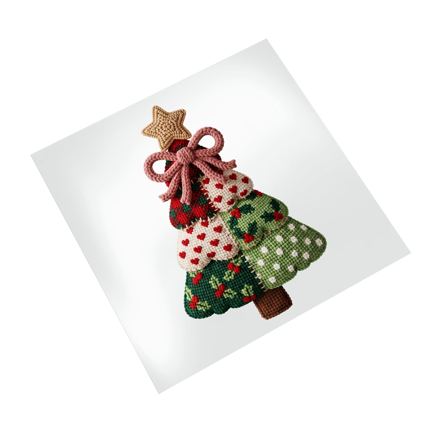 Christmas DTF Transfer - Patchwork Quilted Tree Faux Knit Ready Press