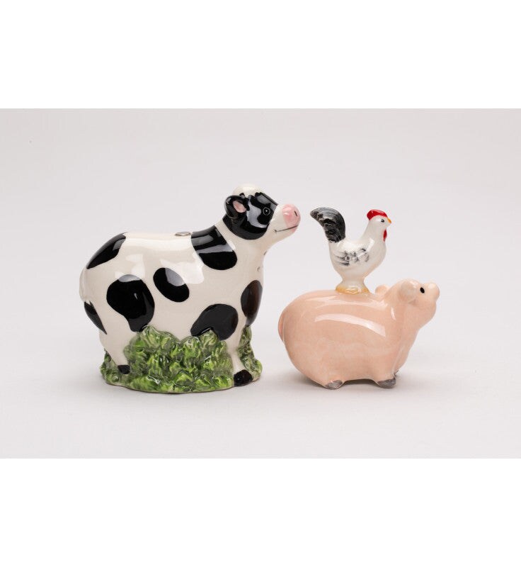 Ceramic Magnetic Stacked Farm Animals Salt and Pepper Shakers, Country Farm House Kitchen Decor, Gift for Her