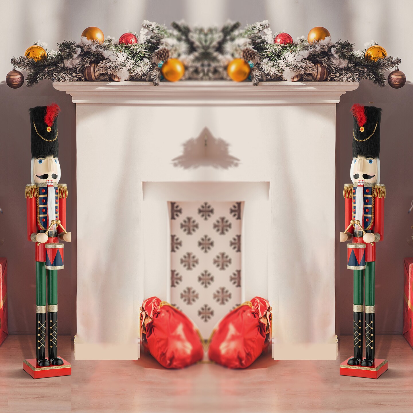 Set of 2 42"H Wooden Christmas King/Soldier Nutcracker Porch Decor