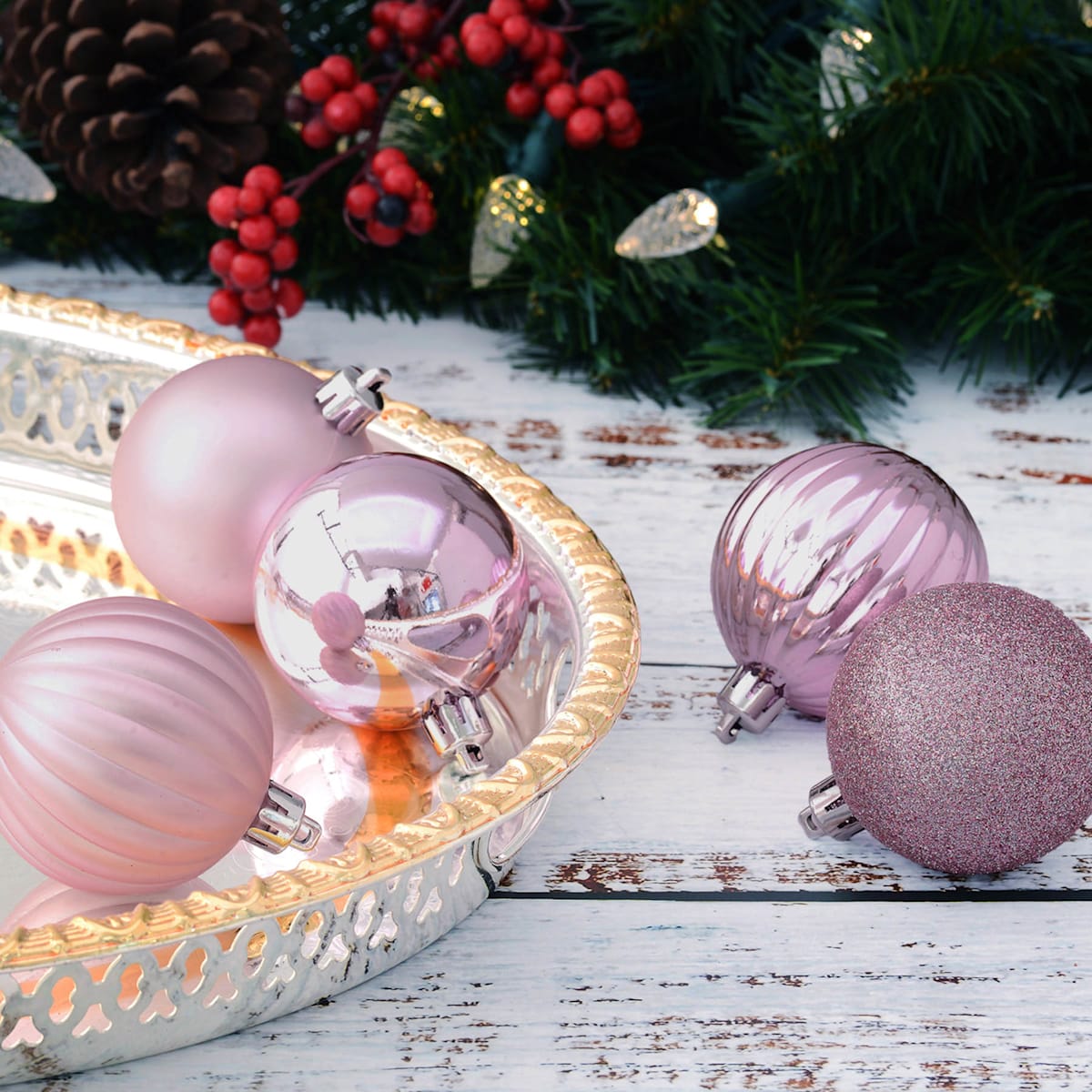 50-Count Pink Mix Shatterproof Ornaments – 2" Christmas Ball Ornament Set