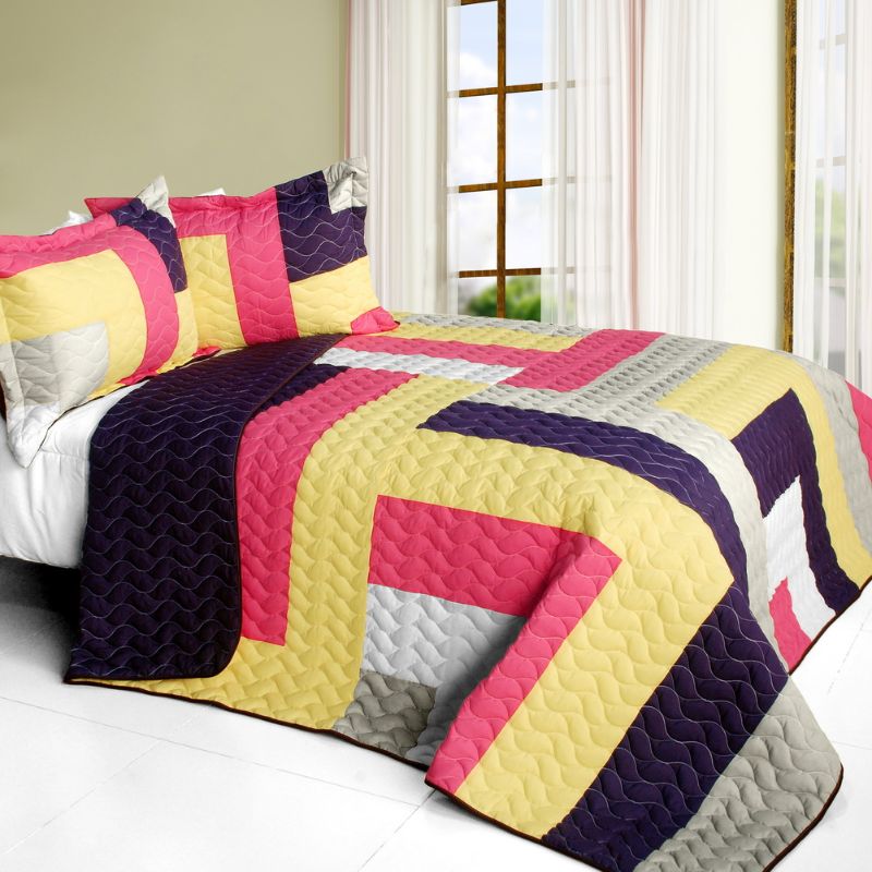 Patchwork Set 3-Piece Full/Queen Quilted Patchwork Set with Reversible Comfort and ...