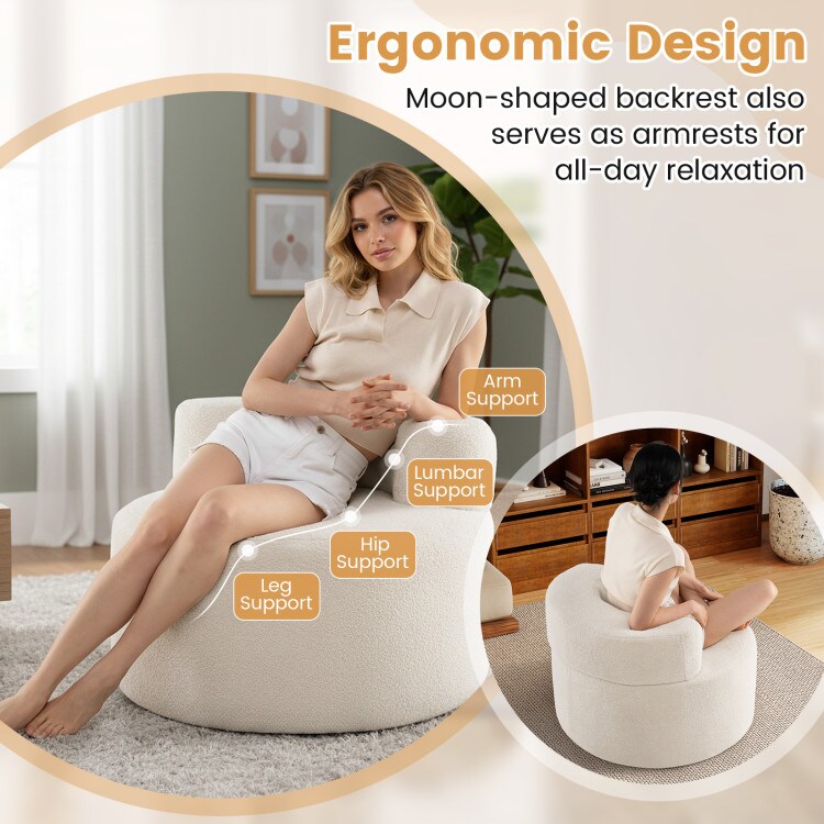 Cozy Moon-Shaped Floor Chair with Teddy Fleece Cover for TV, Gaming, and Reading