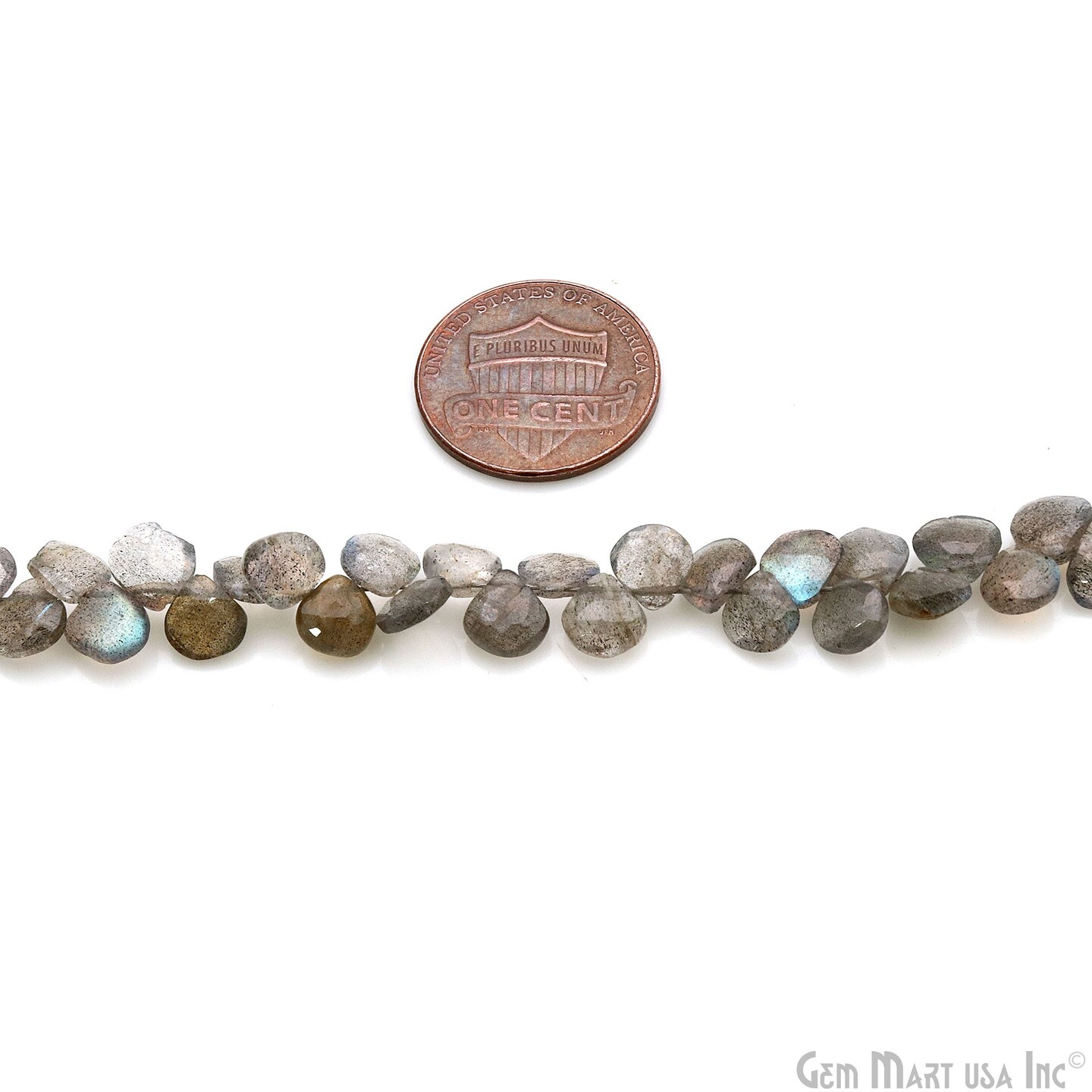 Labradorite Heart Beads, 8.5 Inch Gemstone Strands, Drilled Strung Briolette Beads, Heart Shape, 4-5mm