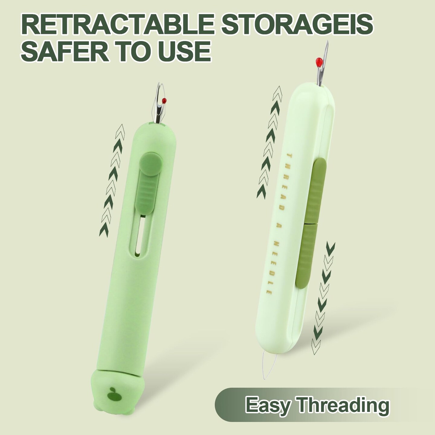 Automatic Needle Threaders Seam Ripper, Upgraded 3 in 1 Sewing Needle Threader Tool, Stretchable Quick Seam Rippers with Needle Storage for Hand Quilling, Embroidery Stitch Removal(Green)