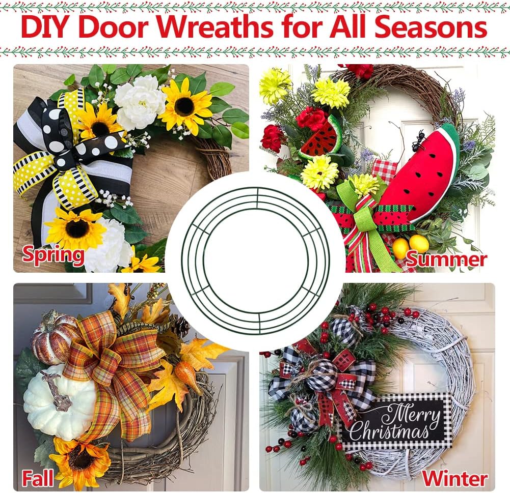 10pcs Metal Wreath Frame, 10IN Durable Wire Wreath Rings, Dark Green Flower Wreath Frame for Christmas New Year Party Valentines Home Decor DIY Crafts Supplies