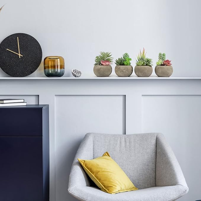 Succulents Plants Artificial 4 Pack, Mini Fake Succulents in Pots, Assorted Small Faux Succulent Decorative for Living Room Home Office Decor