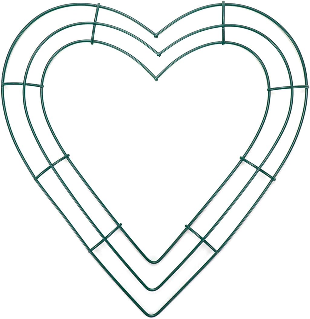 Wire Wreath Frame DIY Heart Shaped Wreath Form Iron Art Flower Wreath Rings 25mm,Green,4PCS