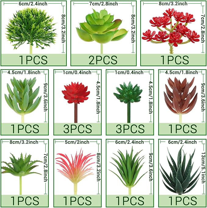 Artificial Succulents Plants, 16pcs Fake Succulents Plant for DIY Home Floral Wall Garden Office Party Decoration Colorful (Unpotted)