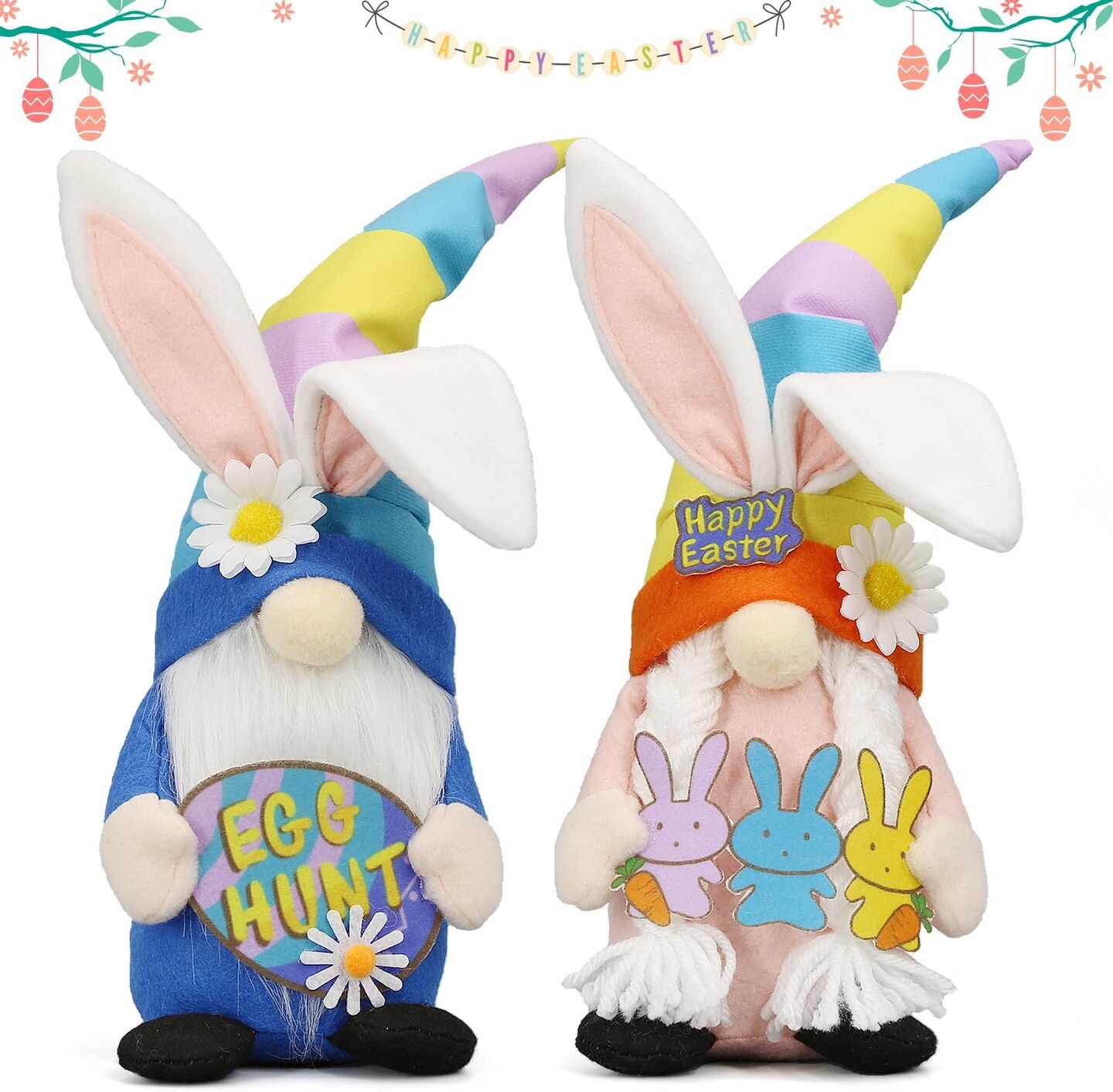 Easter Decorations - Bunny Gnomes Decorations for Home, Indoor, Tiered Tray, Office, Desk - Easter Decor - Spring Stuffed Rabbit Animal Figurines Centerpiece Table Decor