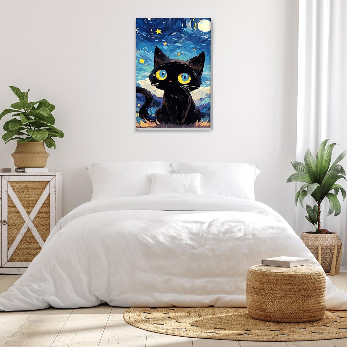 Starry Night Cat Paint by Numbers Kit for Adults – Framed DIY Canvas, 8x12 Inch