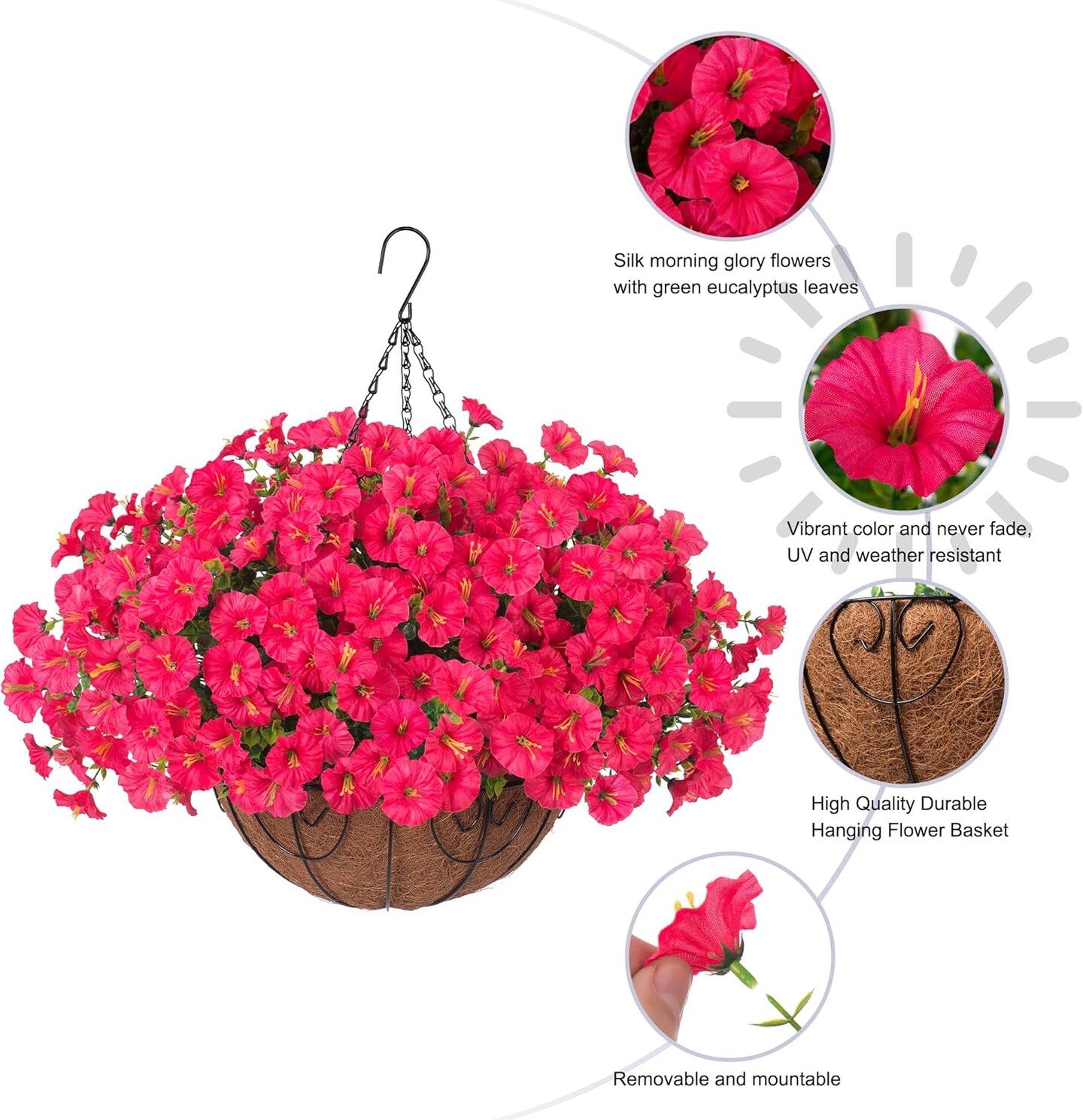 Artificial Faux Hanging Plants Flowers Basket for Outdoor Outside Spring