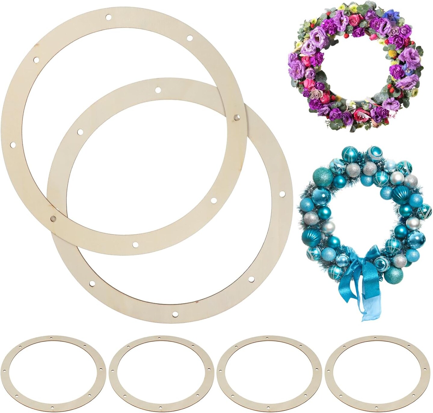 6 Pcs 12 Inch Wooden Wreath frames, Form with Holes, Floral Hoop Frame for decor