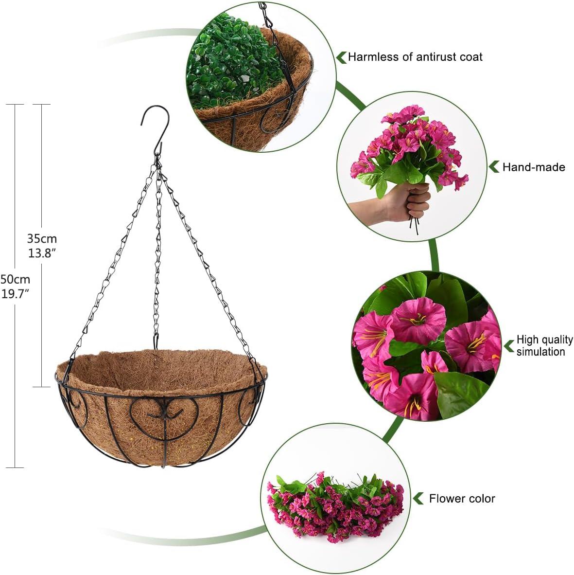 Artificial Hanging Flowers Plants Basket for Outdoors Porch Spring Decoration