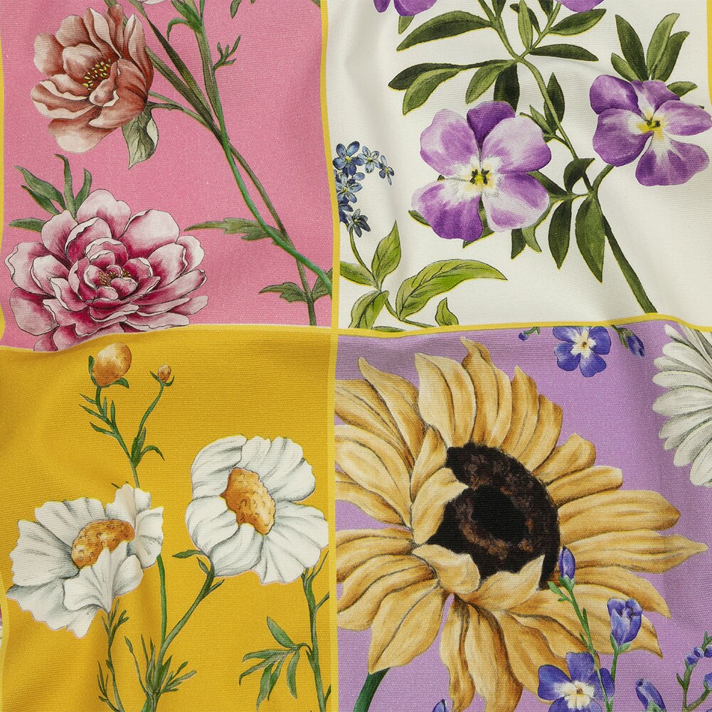 1 Yard Stretch Cotton Canvas Print Multicolor Floral Patchwork Midsummer Festive
