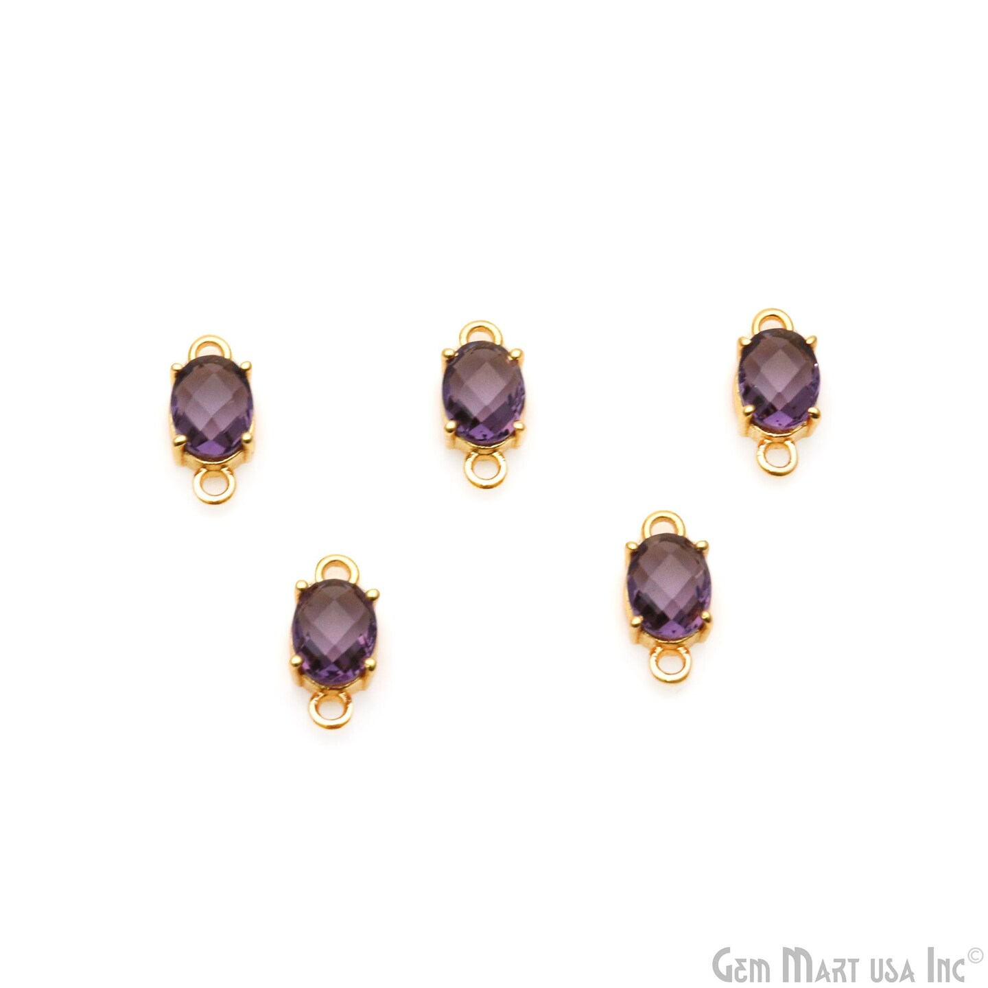 Gemstone Bracelet Charm, Oval 6x8mm Prong Setting, Gold Plated Double Bail, Connector Pendant, GemMartUSA (50310)