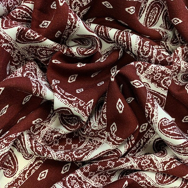 Burgundy and White Bandana Patchwork Print Rayon Challis Fabric By the Yard