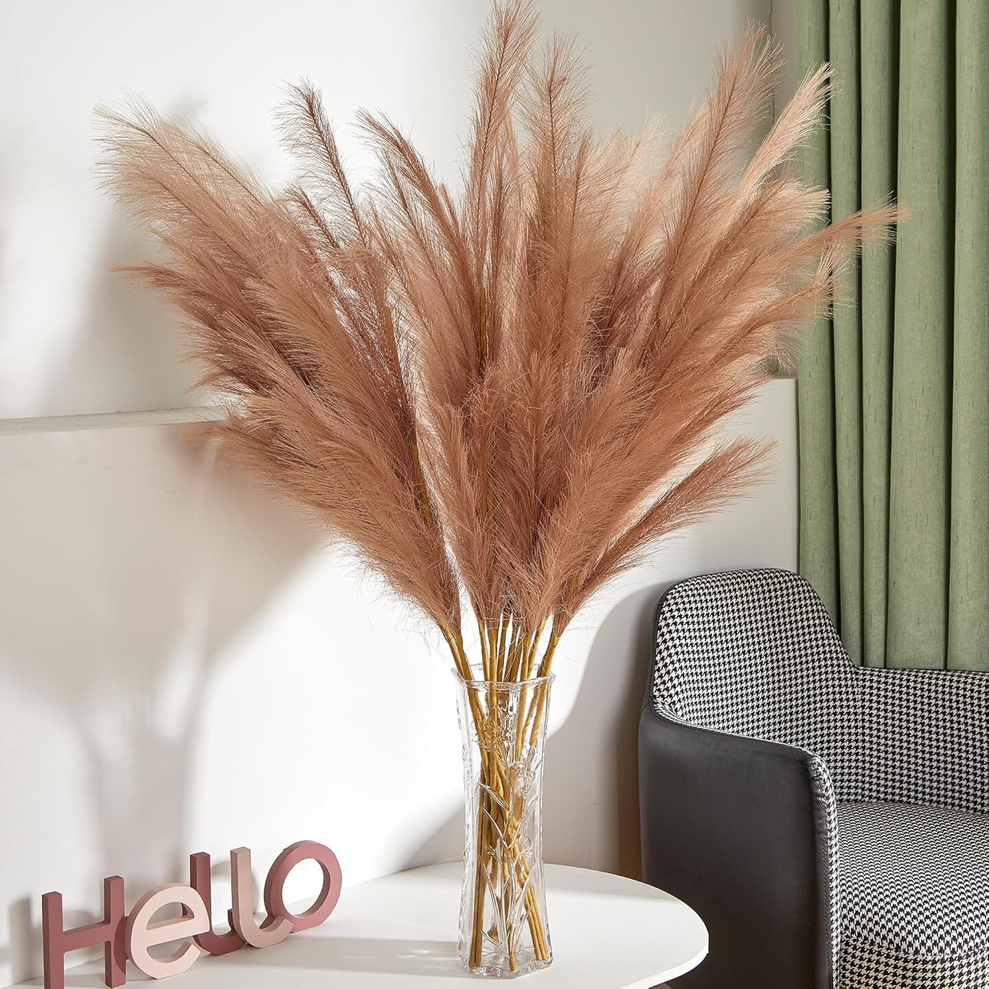 7 Pcs 45" Faux Pampas Grass – Fluffy Artificial Pompous Grass for Tall Floor Vase, Non-Shedding Home Decor, Boho Wedding Flowers, Baby Shower Centerpieces, Bedroom & Living Room Decor (Brown)