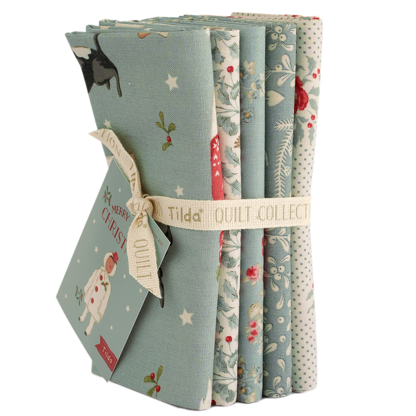 Tilda Merry Little Christmas 5 Piece Fat Quarter Bundle - 100% Cotton - Duck Egg