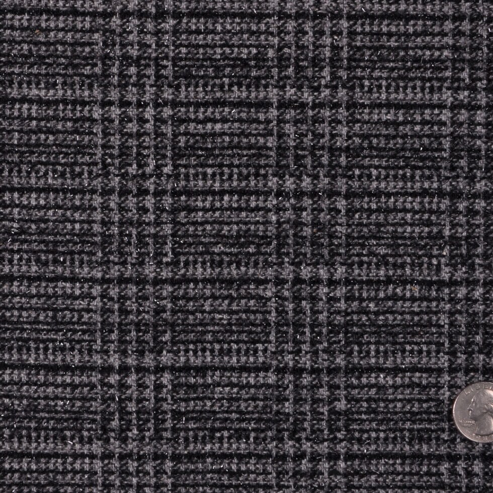 1 Yard Italian Gray Plaid Wool Lurex Tweed Fabric Metallic Black Design 60 inch Width