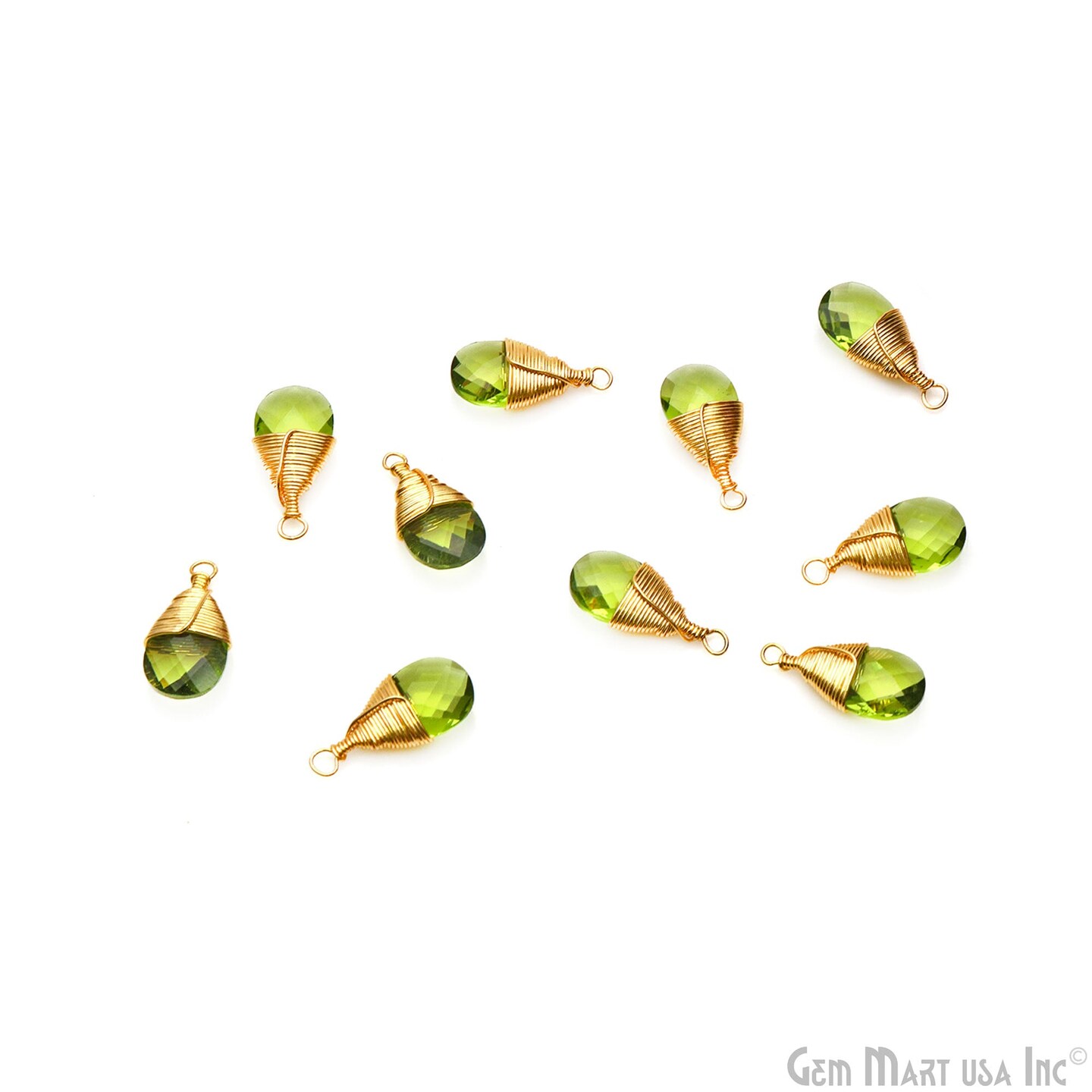 Pears Drop Pendant, Gold Wire Wrapped Single Bail 17x8mm, Gemstone Connector Bracelet Charm, GemMartUSA (50597)