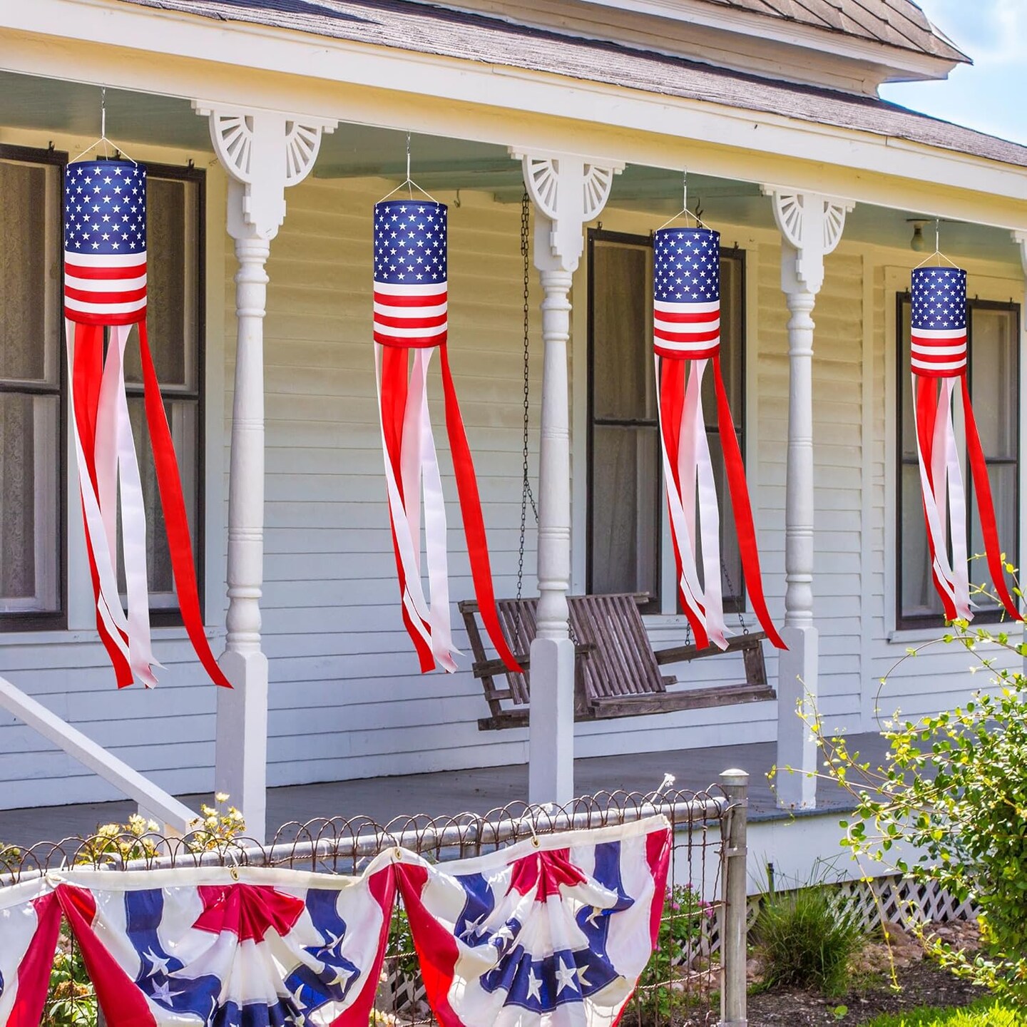 4Pcs American US Flag Windsock Stars and Stripes for Flag Day and 4th of July Decorations Outdoor