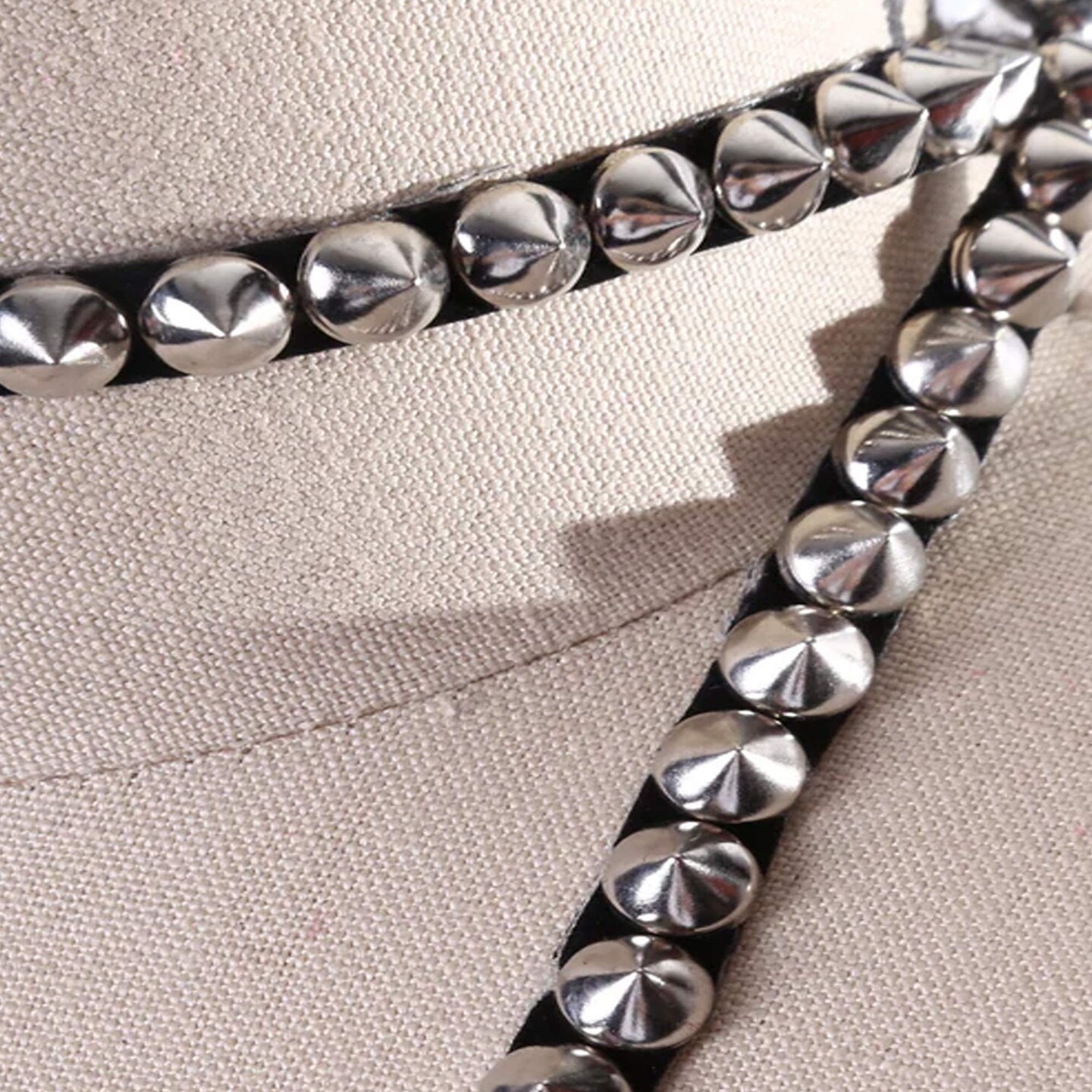 1 Yard Silver Iron On Spike Tape Trim 1/4 Inch on Black Velvet