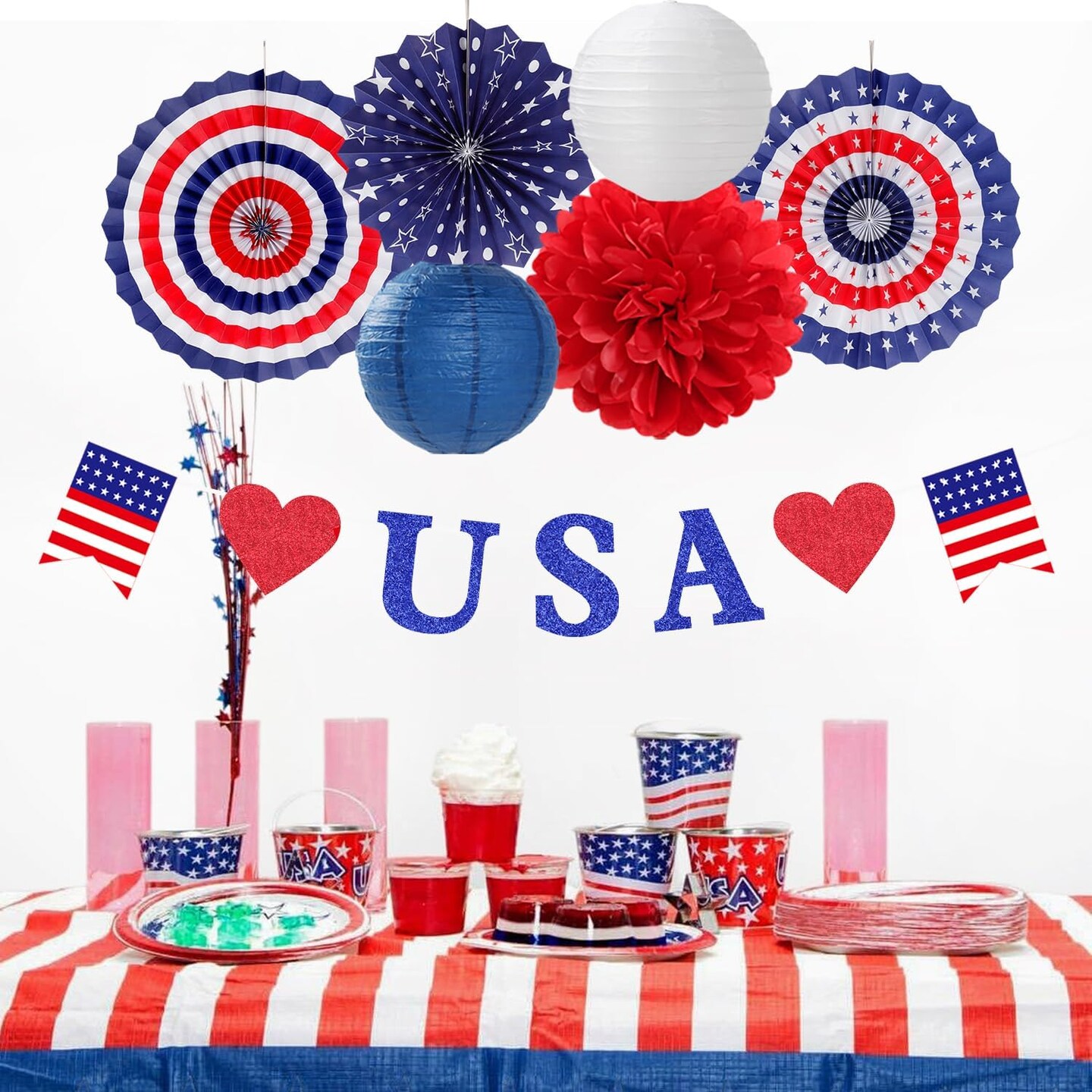 Red-White Blue Memorial-Day Patriotic Decorations