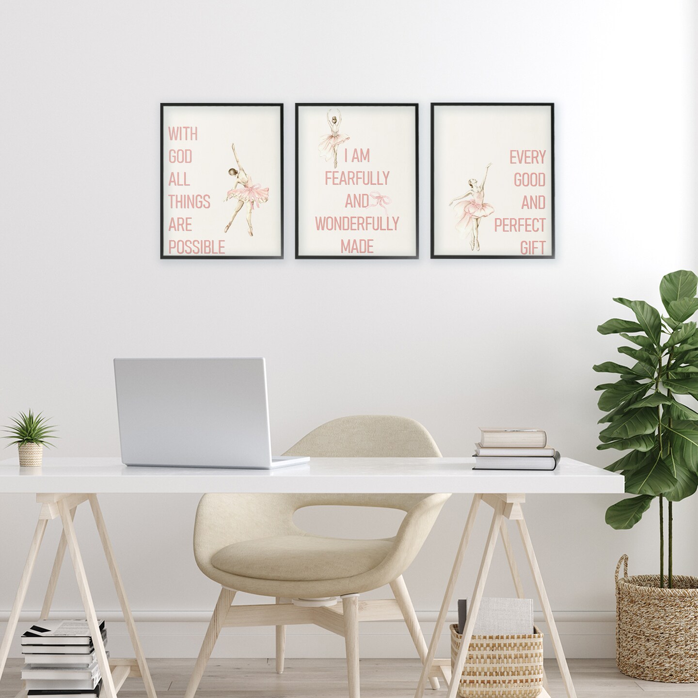 Stupell Industries Faith Sentiments with Ballerinas 3pc Framed Giclee Set, design by Kim Allen