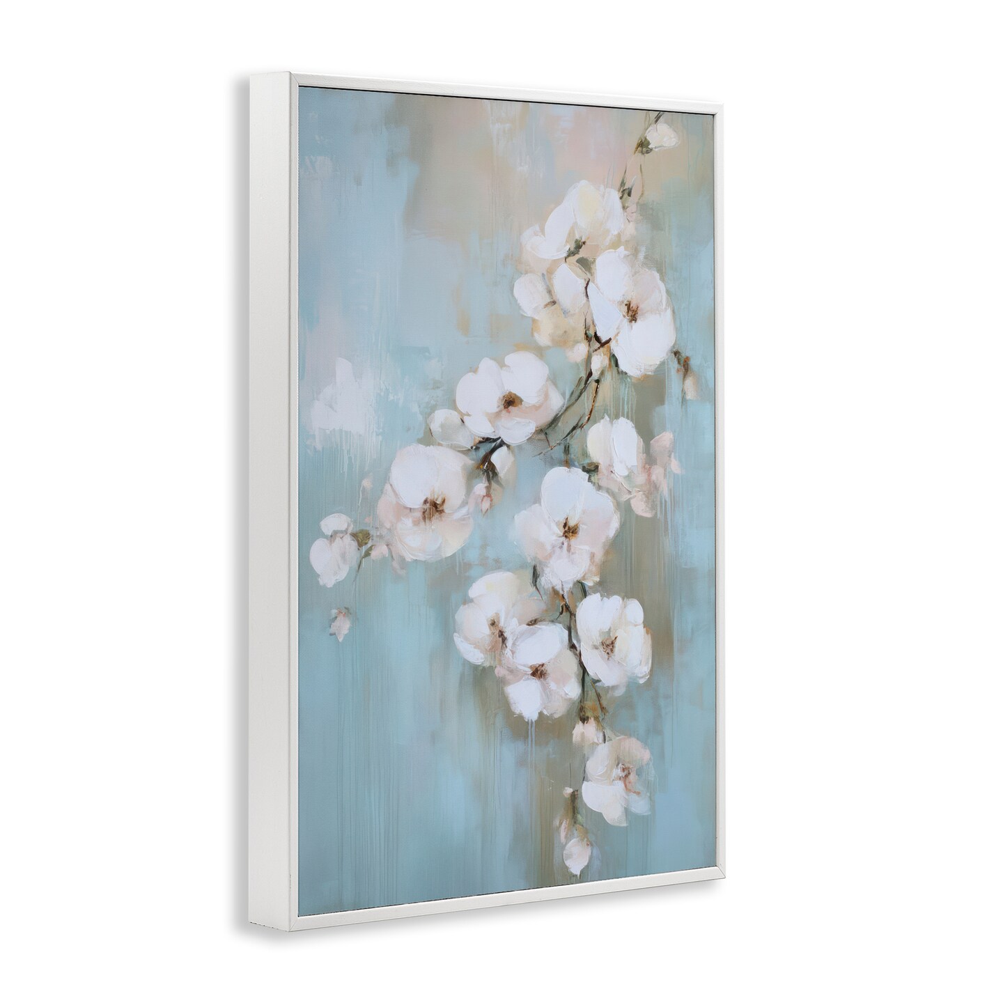 Stupell Industries Fading White Flowers on Blue Framed Giclee, design by Gina Kelly