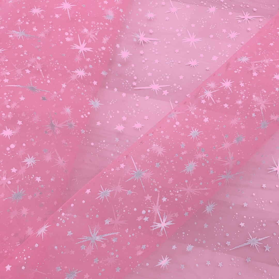 1 Yard Foil Star Organza Fabric Sheer Silver Stars Lightweight Polyester 58/59 inches wide