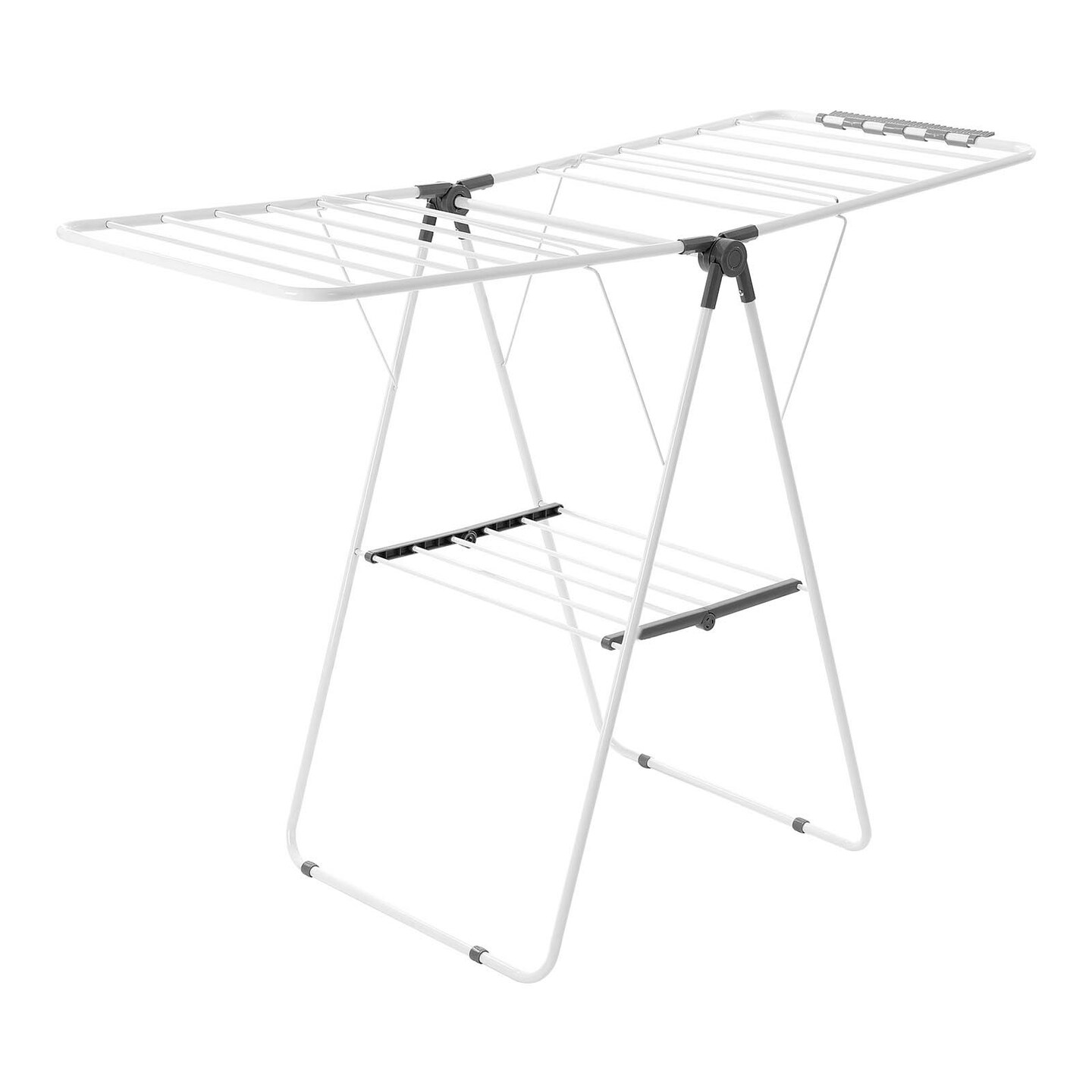 White-Grey Foldable 2-Tier Laundry Drying Rack with Rods and Clips