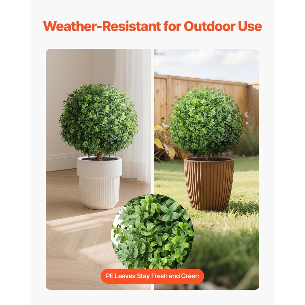 Artificial Topiary Trees Set of 2 Faux Plants with Eucalyptus Wood Trunk Realistic PE Leaves Indoor