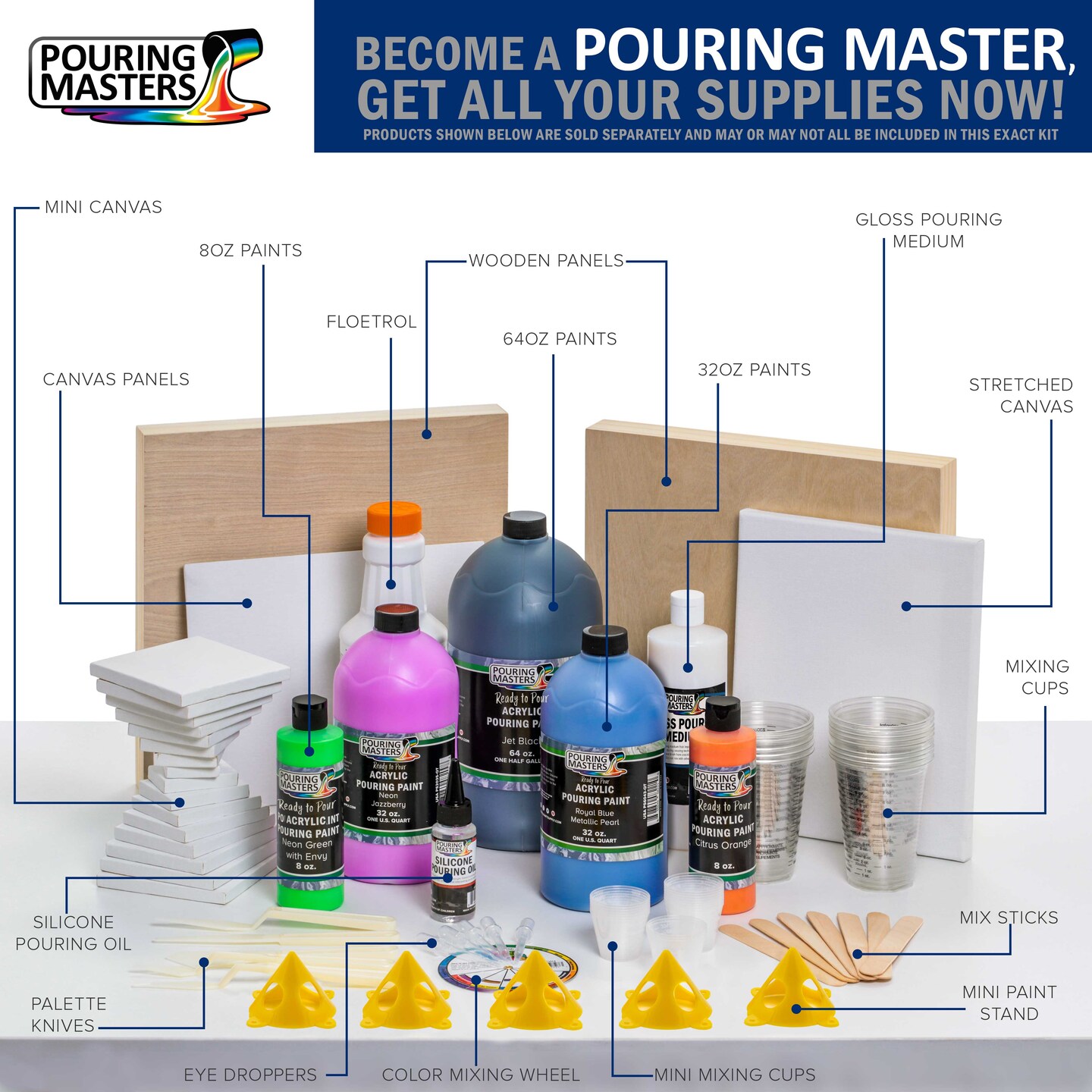 Pouring Masters Blue/Gold Iridescent Special Effectsr Acrylic Pouring Paint - Premium 32-Ounce Pre-Mixed Fluid Acrylic Paint - Fluid Art Supplies for Canvas, Wood, Paper, Tile & Rocks