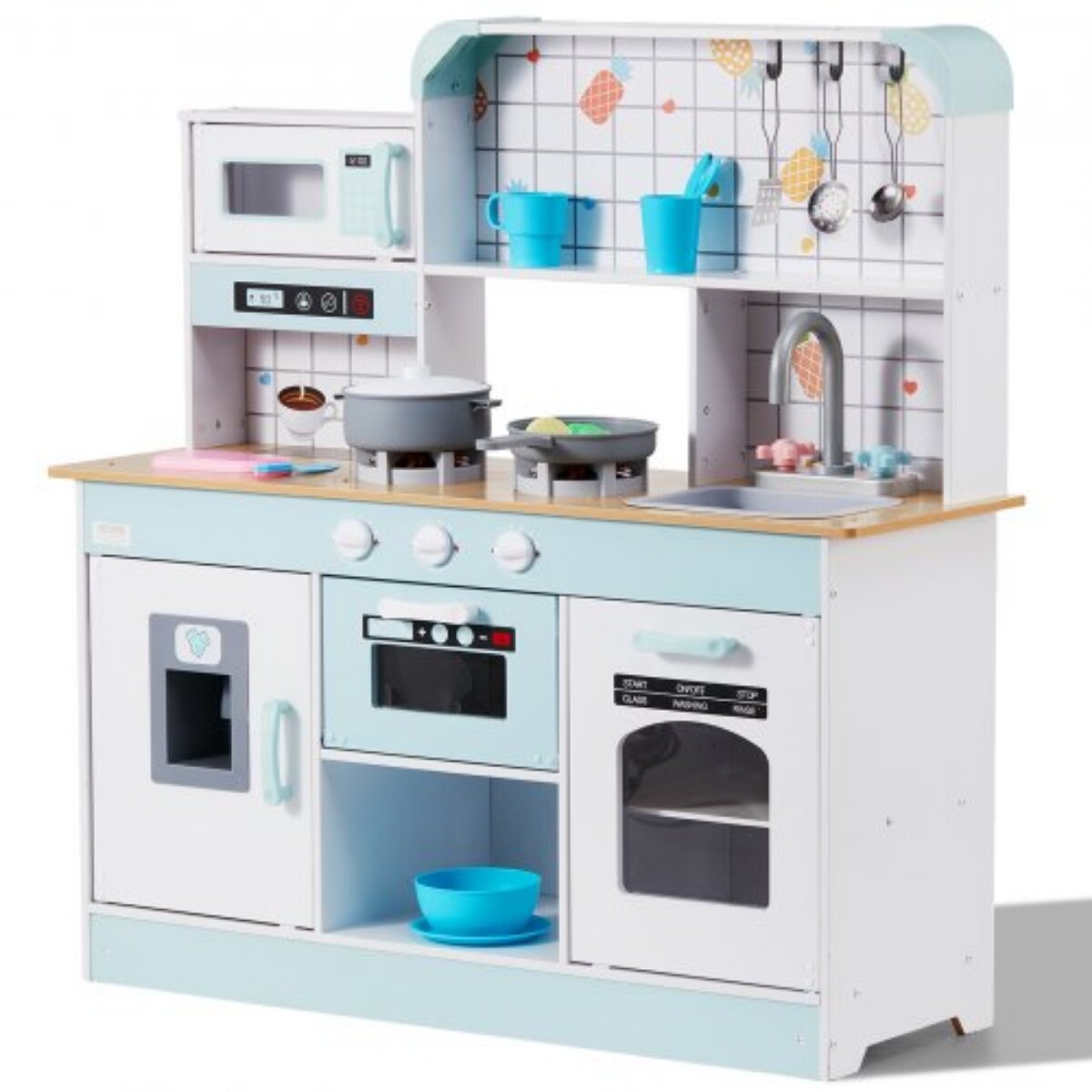 Wooden Play Kitchen for Kids with Lights and Sounds Toy Kitchen Set