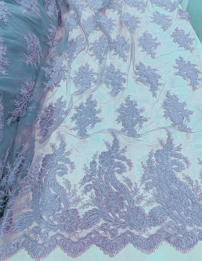 1 Yard Bridal Lace Mesh Corded Flower Embroidery Fabric 100 Percent Polyester 50/51 Inches Wide