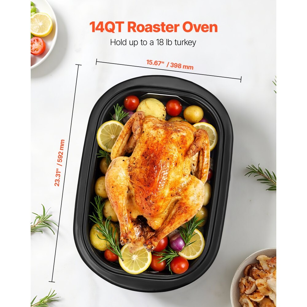 Silver Stainless Steel 14QT Electric Roaster Oven with Temp Control