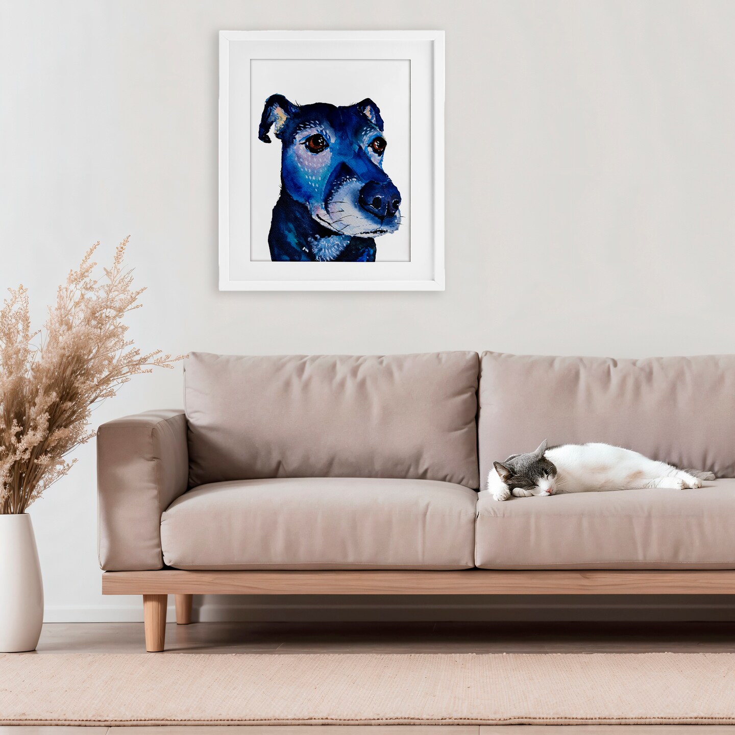 Stupell Industries Expressive Blue Dog Framed Print Under Glass, design by Tatiana Roberts