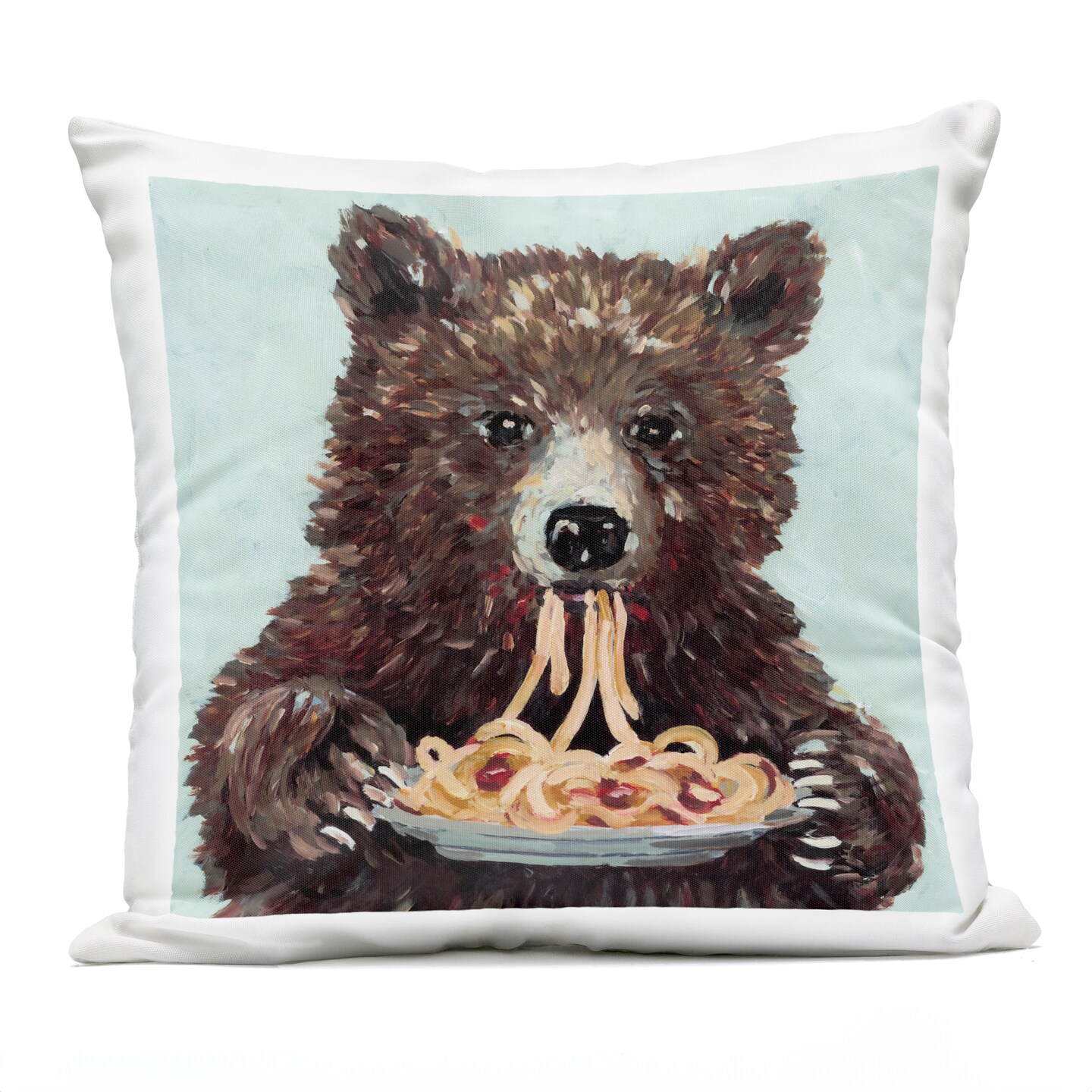Stupell Industries Whimsical Bear & Spaghetti Outdoor Printed Pillow, design by Studio Bautista, 18 x 7 x 18