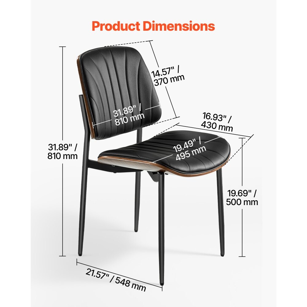 Black Metal and PU Leather Mid-Century Modern Dining Chairs Set with Sponge Seat