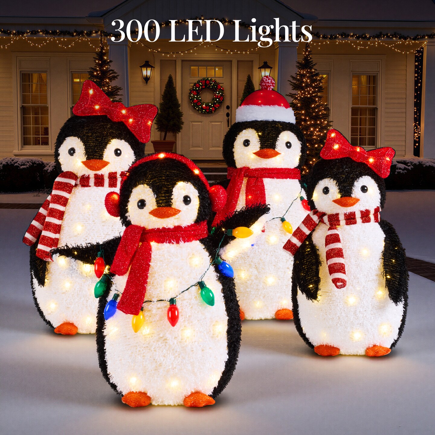 Best Choice Products 4-Piece Lighted 3ft Pop-Up Penguin Family Outdoor Christmas Decoration w/ 300 LED Lights