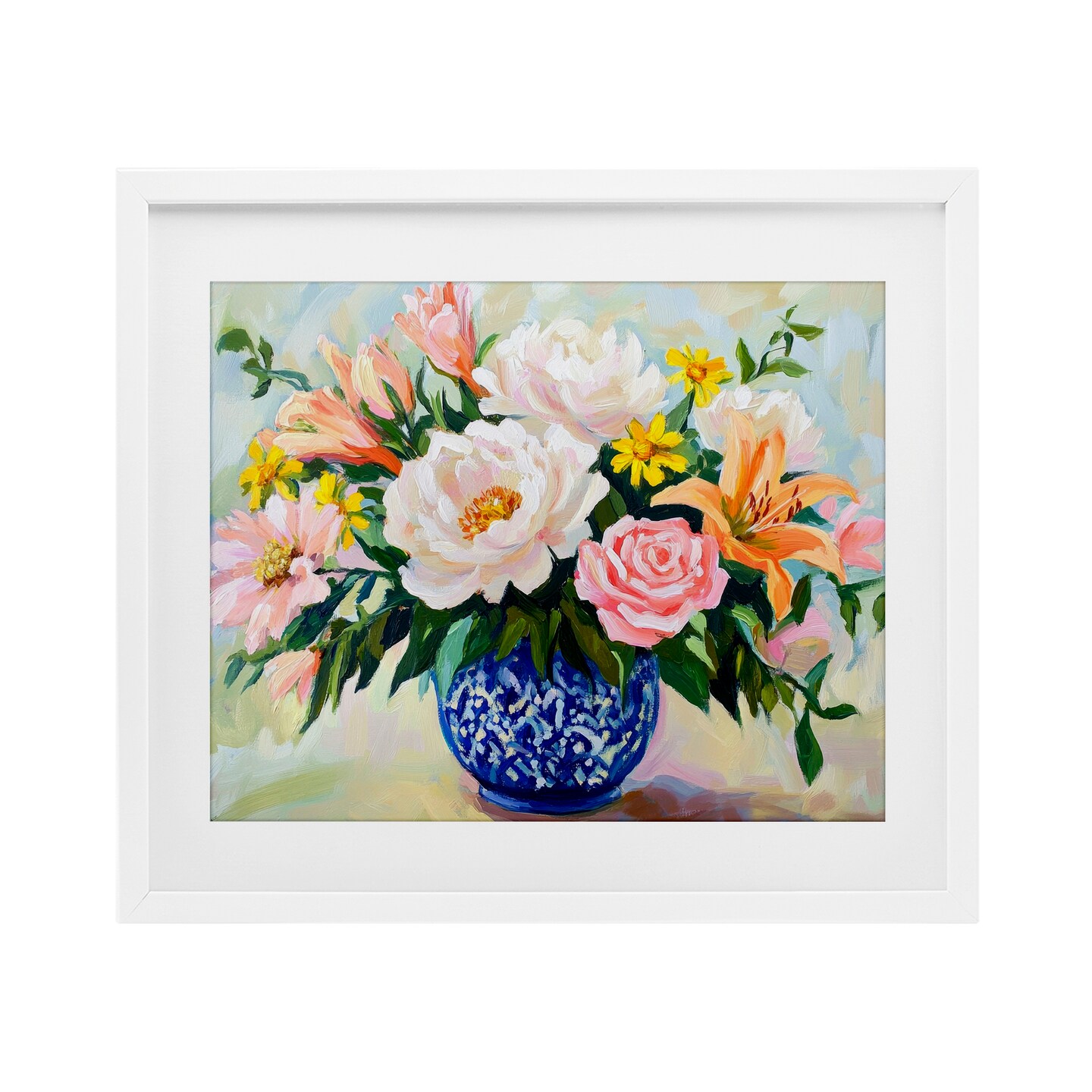 Stupell Industries Indigo Chinoiserie with Assorted Flowers Framed Print Under Glass, design by Petal Prints Design