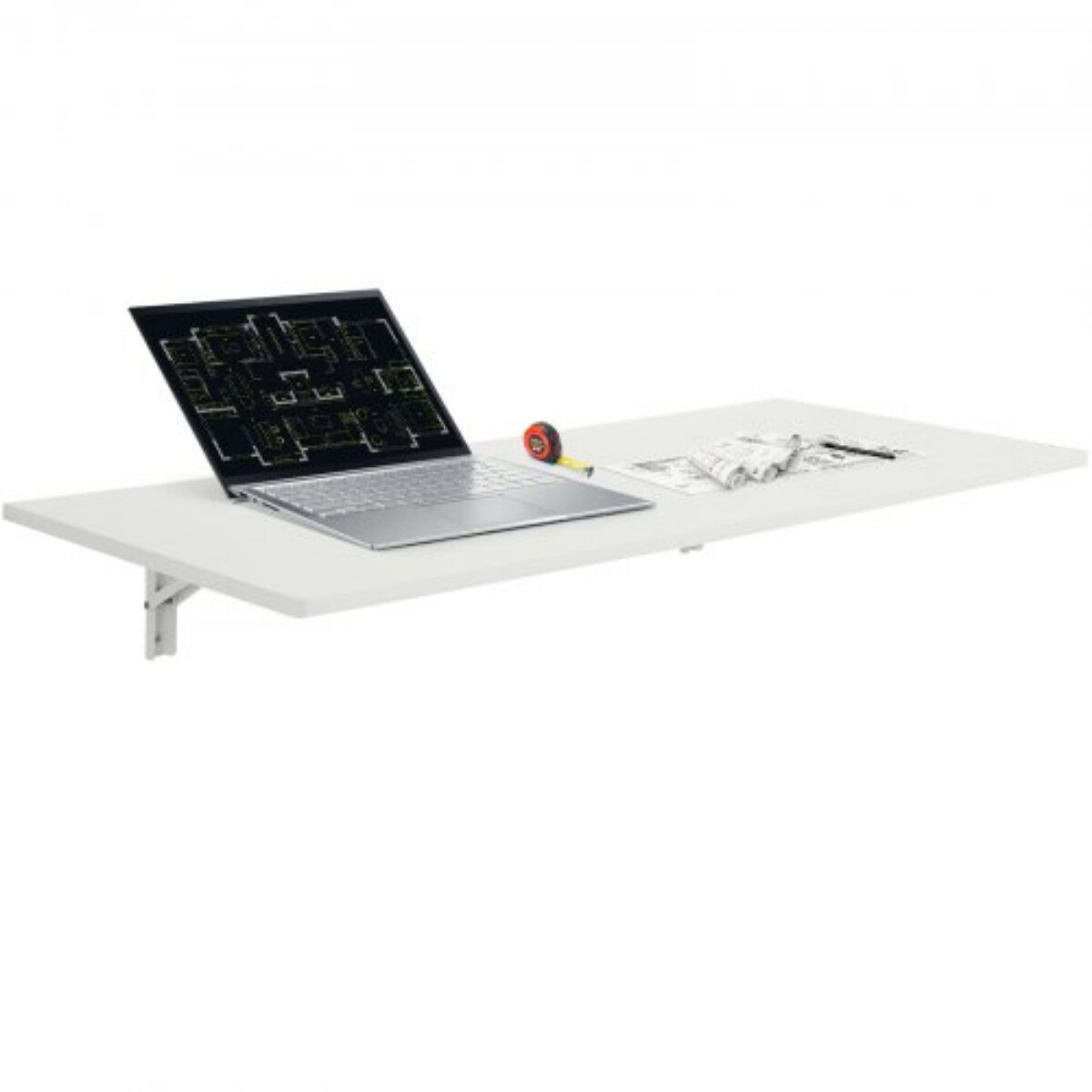 Wall Mount Foldable Desk Floating Table with Iron Bracket for Small Spaces White