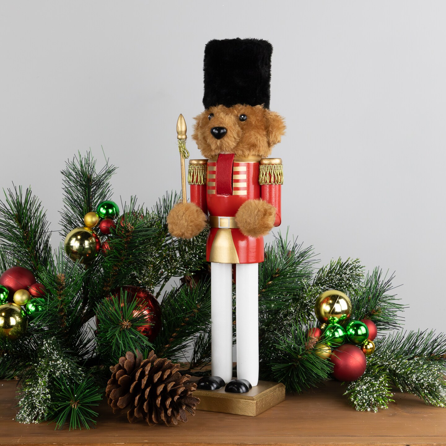 Northlight Plush Teddy Bear Soldier Christmas Nutcracker - 14" - Red and Gold