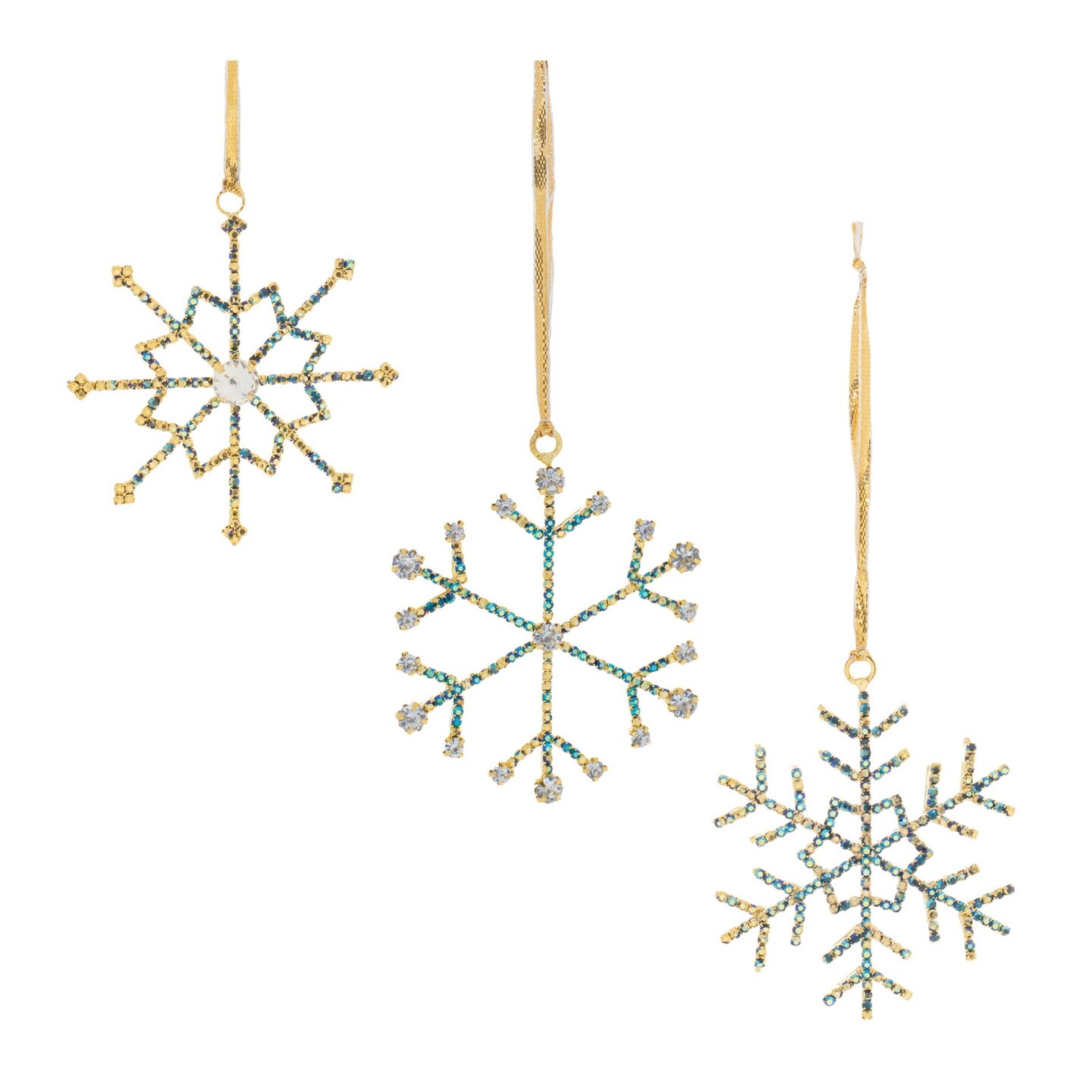 Melrose Jeweled Metal Snowflake Christmas Ornaments - 3.5" - Blue and Gold - 12ct