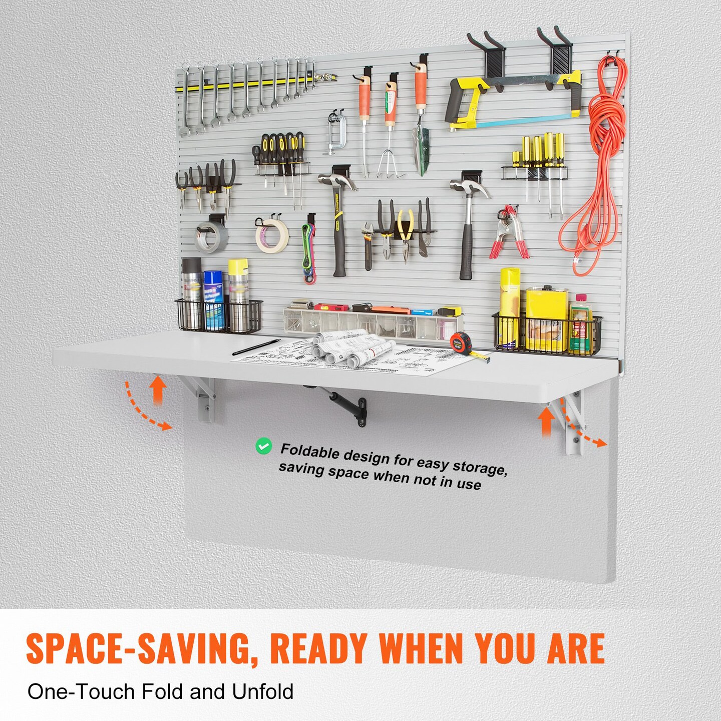 Wall Mount Foldable Desk Floating Table with Iron Bracket for Small Spaces White