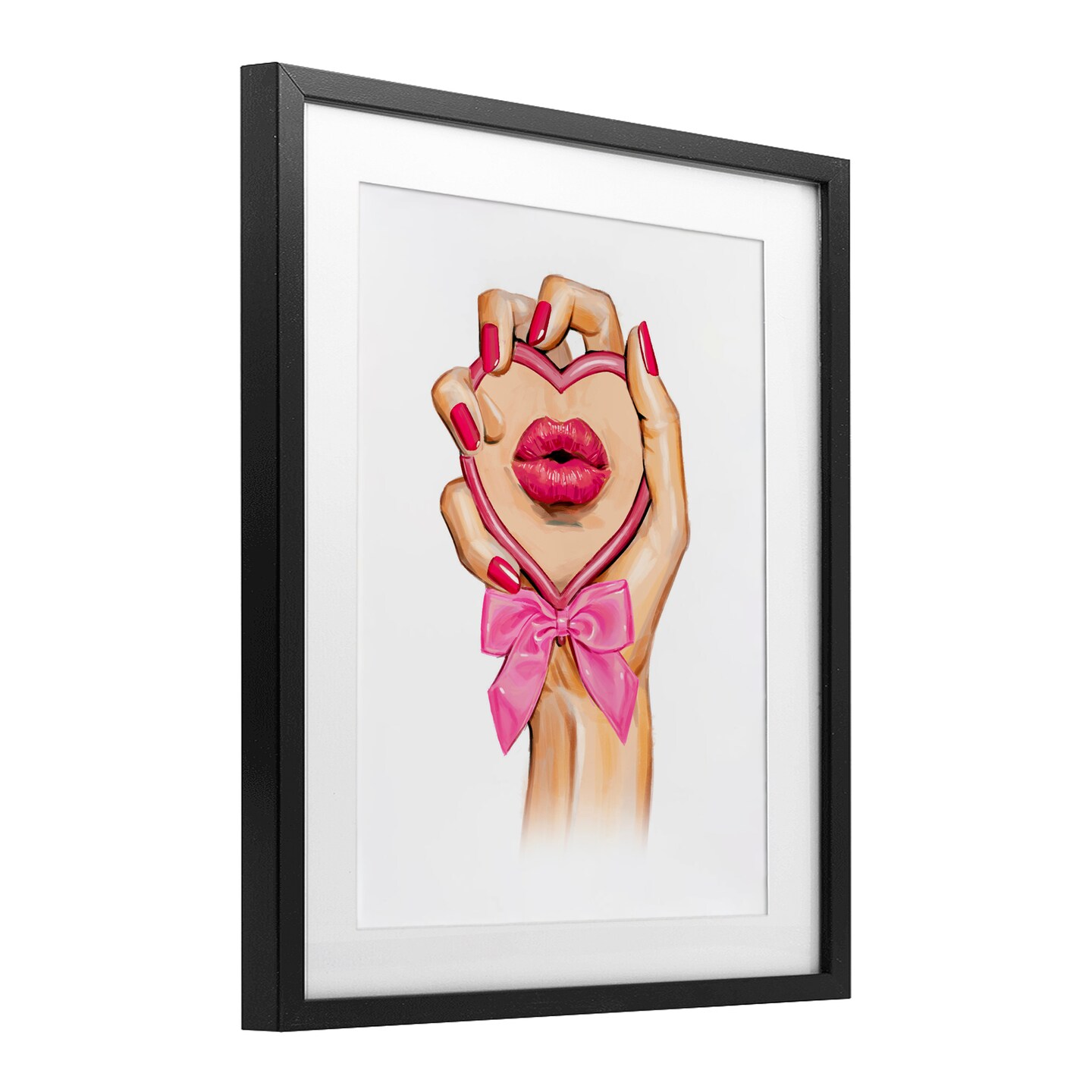 Stupell Industries Pink Lips in Mirror Framed Print Under Glass, design by Ziwei Li