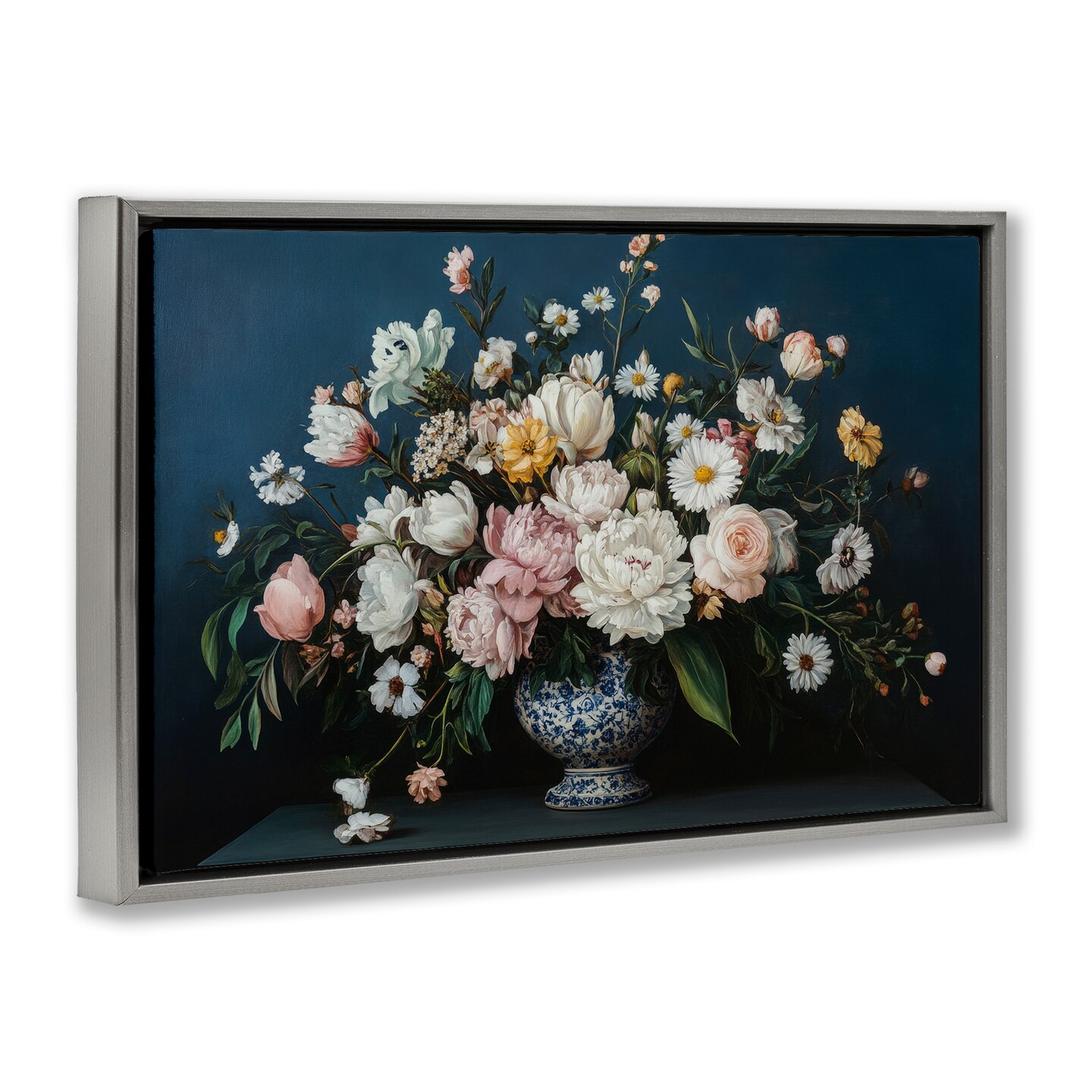 Stupell Industries Moody Blue Floral Vase Floating Frame, design by Petal Prints Design